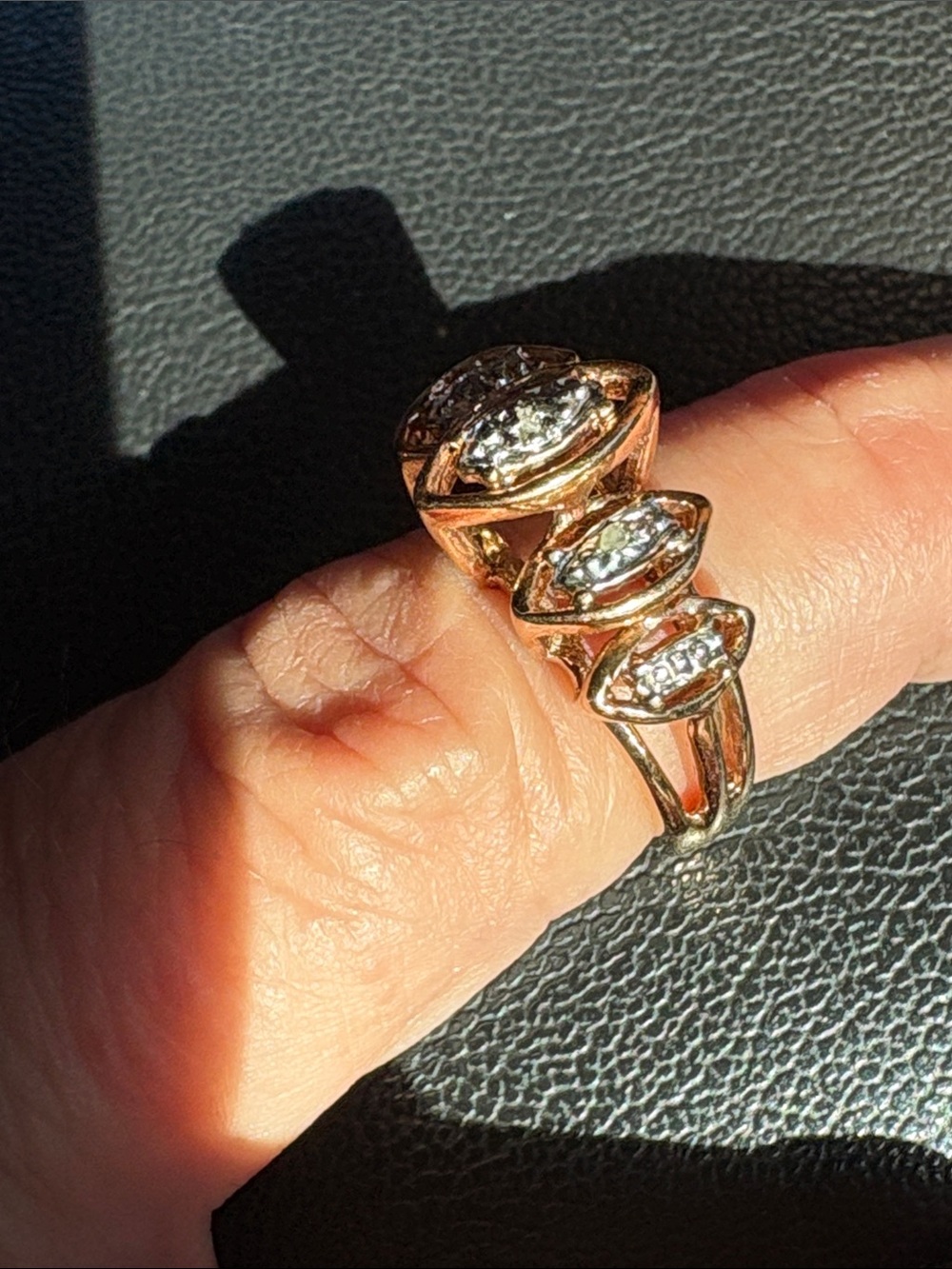 Vintage Gold Marquise Triple-Station Ring Size 5